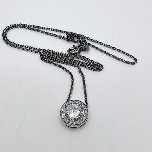 𝅺vintage Sterling Cz Halo Solitaire Pendant w Chain 18” & .5” Pendant